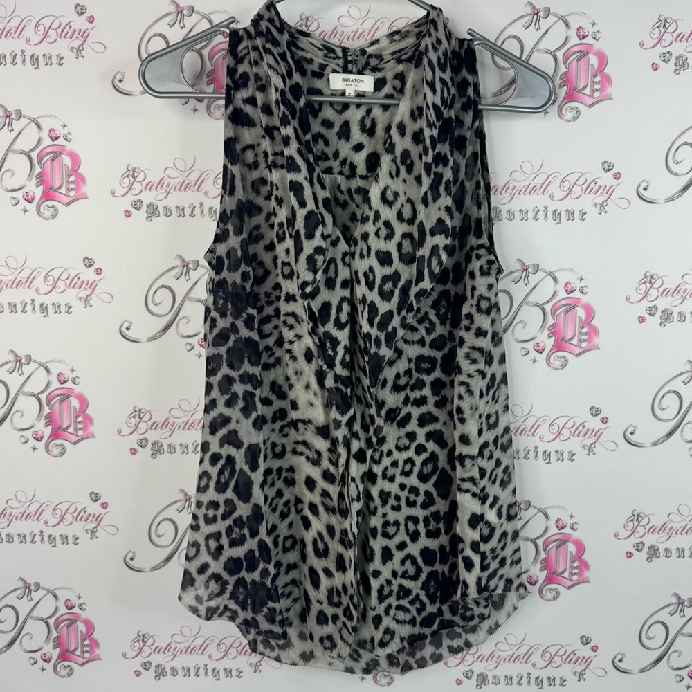 Babaton tank top 100% silk cheetah leopard Animal Print Sleeveless Blouse